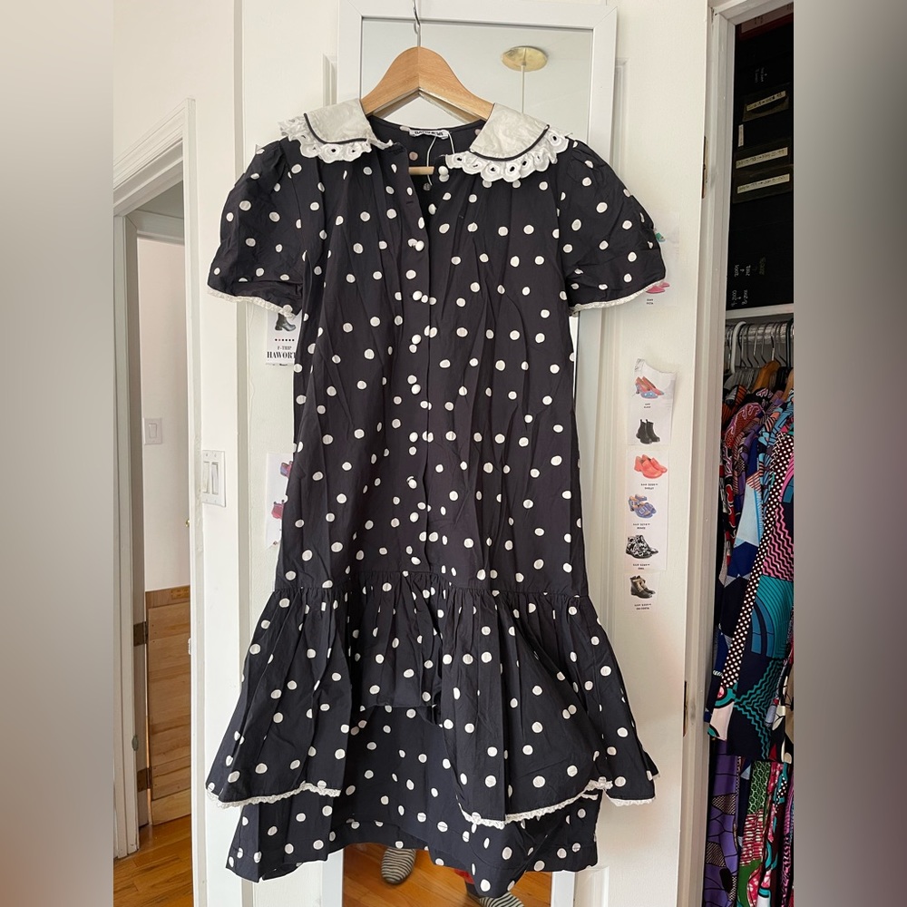 Batsheva Black & White Polka Dot Clarice Dress